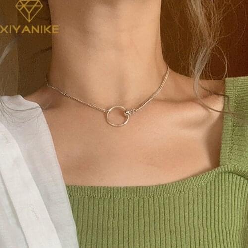 XIYANIKE Minimalist 925 Sterling Silver Necklace for Women New Fashion Hollow Circle Smiley Face Clavicle Chain Bride Jewelry
