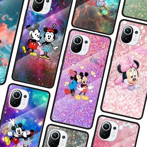 Mickey Minnie colorful for Xiaomi Mi 11 Ultra Lite 10T Note 10 9T Pro CC9 CC9E 5G Luxury Tempered Glass Phone Case Cover