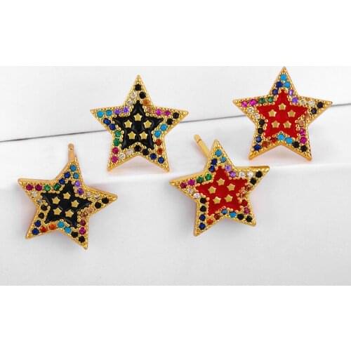 Enamel Rainbow Stud Earrings for Women With Crystal Small Star Stud Earrings CZ Cute Statement Jewelry pendientes erss23
