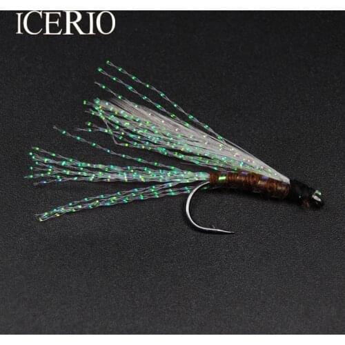 ICERIO 12PCS White Rainbow Crystal Flash Trout Fly Fishing Lure #7