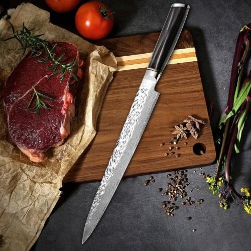 IK 10 Inch Japan Sashimi Knife VG10 Damascus Steel Sushi Knives Pakka Wood Slicing Cleaver Salmon Filleting Fish Sashimi Knife