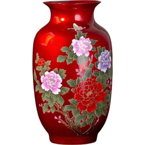 Jingdezhen Ceramic Vase Arrangements Chinese Red Modern Decoration Wine Cabinet TV Cabinet Living Room Table Arrangements
