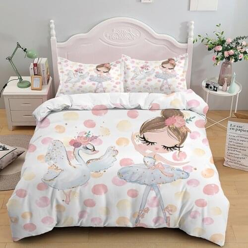 Cartoon Ballet Dancing Girl Duvet Cover Set Princess Style Pink Bedding Set Kids Girl Nordic Style Cute Bed Set Twin Queen King