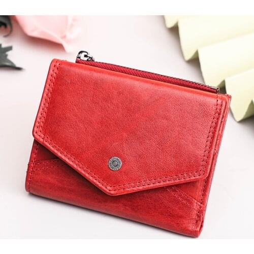 Contacts 100% Genuine Leather Wallet Women Mini Clutch Bag for Ladies Small Coin Purse Fashion Card Holder Wallets Rfid Cartera
