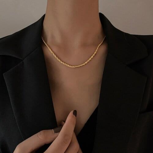 MEYRROYU Stainless Steel Gold Color Twist Thick Chain Choker Necklaces 2021 Pendant For Women Men Fashion Party Jewelry Collier