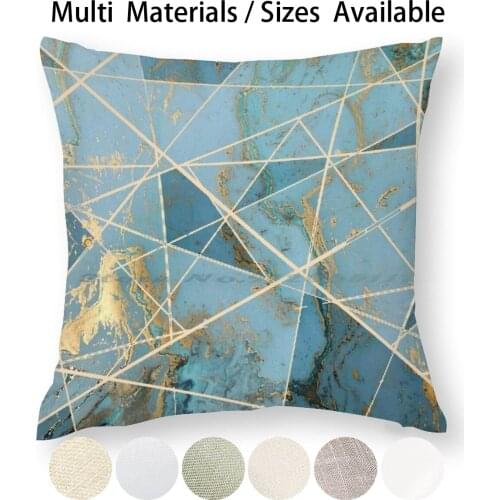 Marble Design-Gold Effect-Turquoise Blue , Teal Marbling Pillow Case Throw Pillow Cover Cotton Linen Flax Marble Gold Rose Gold