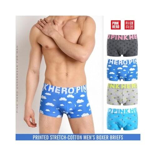 2020 Brand PINK HERO Men Sexy Underwear Boxer Shorts Cotton Sexy Men Boxers Printing Breathable Underpants Underwear 9colors