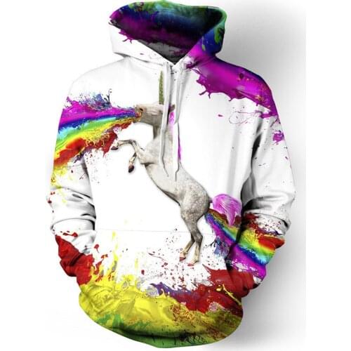 [EL BARCO] 3D Colorful Horse Print Hoodies Autumn Soft Cotton Men/women Funny Hip Hop Sweatshirts Slim Male Pullover Clothes