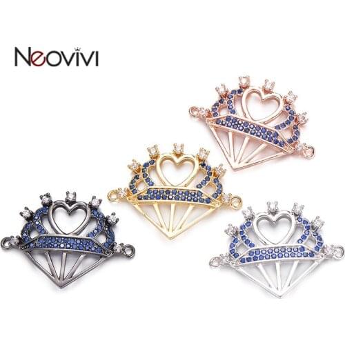 Neovivi Trendy Hollow Crown CZ Charm DIY Micro Pave Zircon Bead Charms for Jewelry Making Women Bracelet Necklace Lover DIY Gift