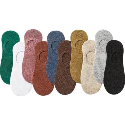 10 Pair Non-Slip Invisible Boat Socks Women Japanese Style Solid Color Summer Asakuchi Cotton Ankle Socks Girl Chausette Femme