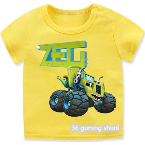 New summer style children’s t-shirt funny cool cartoon car print t shirt for boys cute kids summer clothing yellow shirt tops