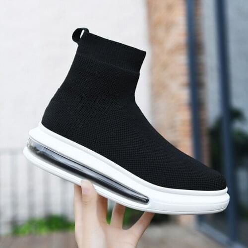 New Air Cushion Sneakers Women Knit Upper Breathable Sport Shoes Sock Boots Woman Chunky Shoes High Top Running Shoes For Women