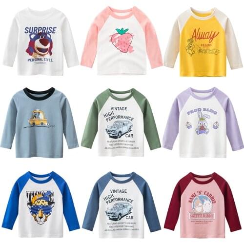 2021 New Arrival Autumn and Spring Boys Girls T-shirt Long-sleeve Tee Tops Children Clothing Print Cartoon Cotton for 2-7 Years
