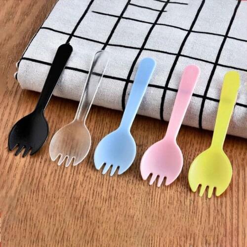 100PCS 2-in-1 Sporks Disposable Plastic Spoon Forks for Cake Ice Cream Salad Fruit Dessert Restaurants and Kids Birthday Parties