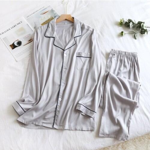 2020 Autumn Couple Clothes Soft Viscose Simple Lapel Chemise Men and Women Long-sleeved Trousers Casual Pajama Set Pujamas Mujer