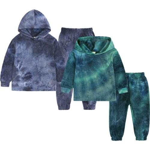 Autumn Winter Baby Girls Boys Clothing Set Tie Dyed Long Sleeved Hoodie+Trousers Kids Sports Casual Clothes Suit Children Set