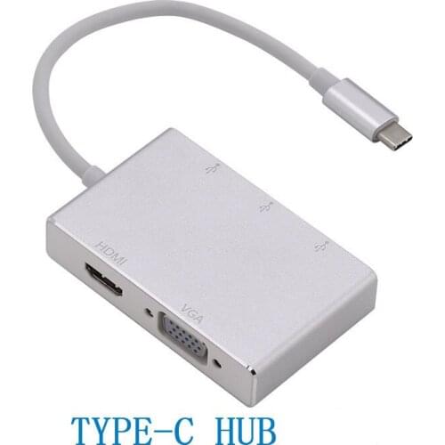 5 in 1Type C Male to HDMI+VGA+DVI+USB 3.0 Female Video Adapter Aluminium Adapter 4K 1080P Converter For Macbook