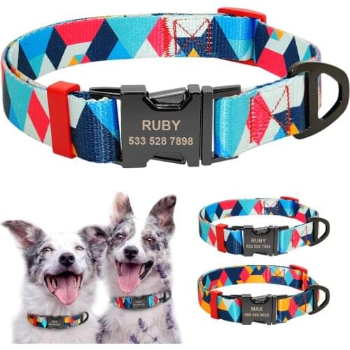 Personalized Pet Collar Nylon Dog Collar Customized Engraved Nameplate ID Tag Collar for Puppy Cats Small Medium Large Dogs