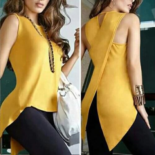 Summer Sexy Women Back Cross Irregular Solid Color Sleeveless Slim Tank Top Vest