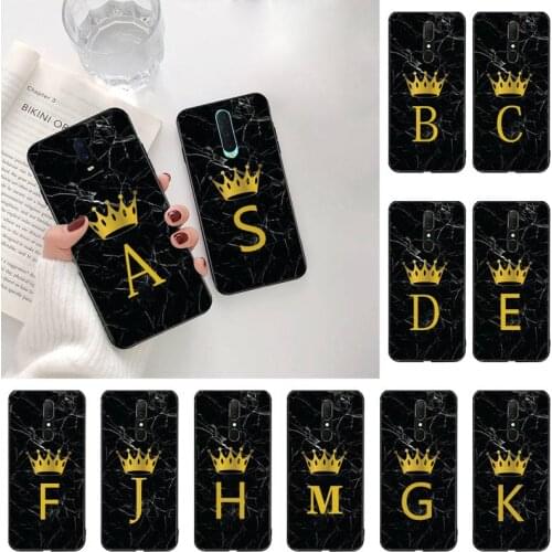 Custom name Letter Monogram Black Marble Gold crown Phone Case Capa For Oppo A5 A9 2020 A5S Reno2 z Renoace 3pro Realme5Pro