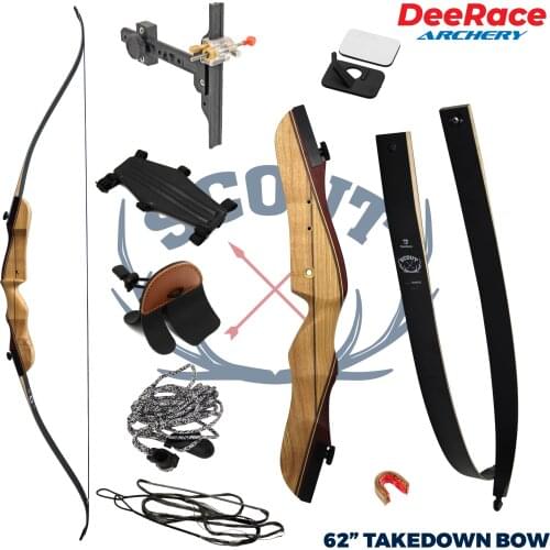 Recurve Bow Takedown Bow 62" Traditional Hunting Bow Archery Training Bow With Archery Accessories Left Right Hand 25-40lbs