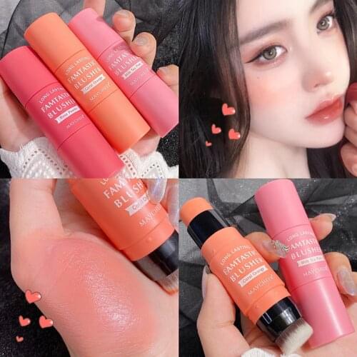 Double Head Makeup Face Blush Concealer Stick with Face Brush Brighten Skin Smooth Natural Cheek Blusher Face Blusher Cosmetic