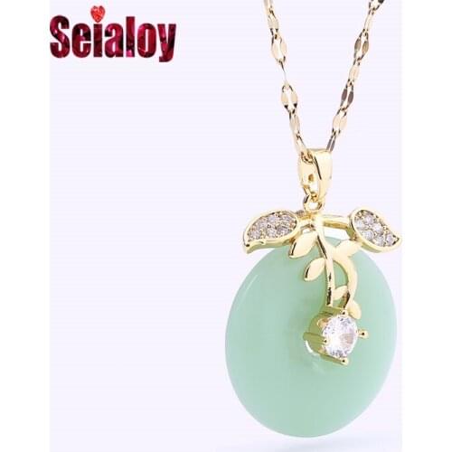 Seialoy Fashion Round Green Pendant Necklace For Women Original High Quality Zircon Leaves Flowers Charms Girl Collar