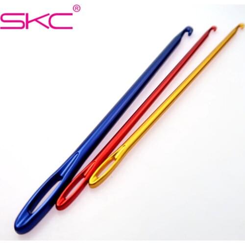 SKC High Quality 16.5cm Afghan Tunisian Aluminium Crochet Hook Set Knitting Needle Hand Knit Tool With Big Eye 3pcs/set Crochet