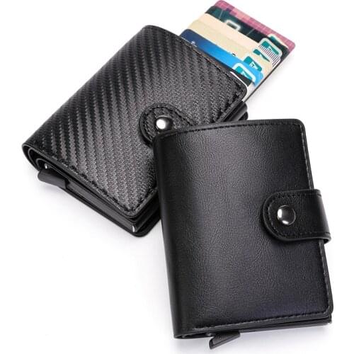 Brand RFID Black Magic Carbon fiber Wallet Smart Mens Leather Card Case Luxury Business Hasp Automatic Money Purse Design 2021