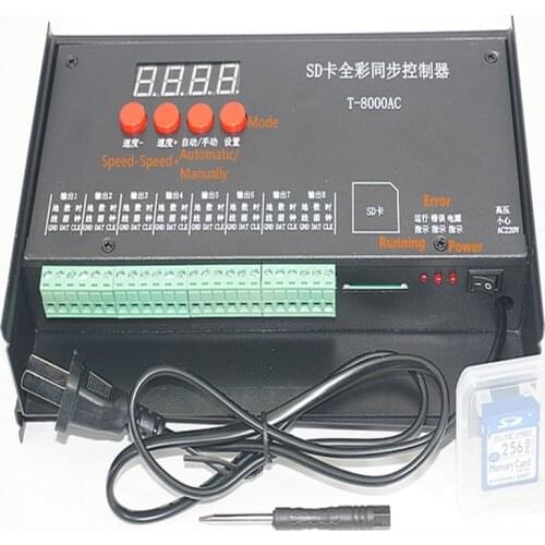 T8000 Waterproof Rainproof SD Card 8192Pixel Controller RGB controller AC110-240V for DC5V WS2801 WS2811 LPD8806 MAX 8192 Pixels