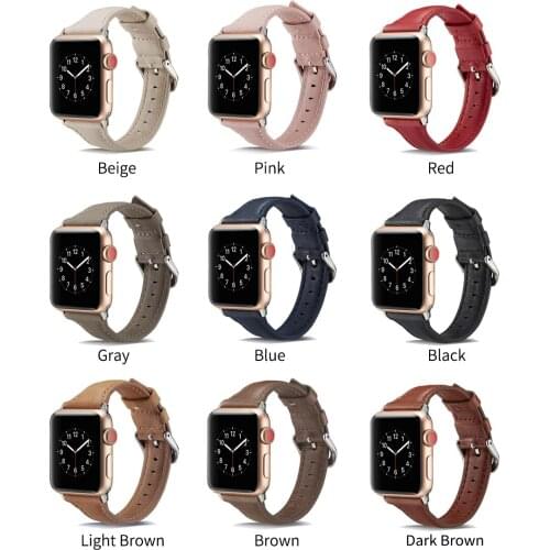 Thin Leather Strap for iWatch 6 5 4 3 2 1 SE 38mm 42mm Bracelet Watchbands for Apple Watch Series 6 40 44mm Smart Watch band
