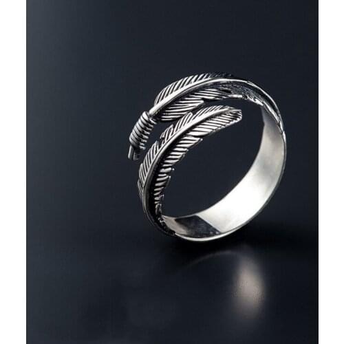 Vintage Silver Color Feathers Rings for Women Men Personality Metal Arrow Opening Ring Punk Trendy Jewelry Gifts