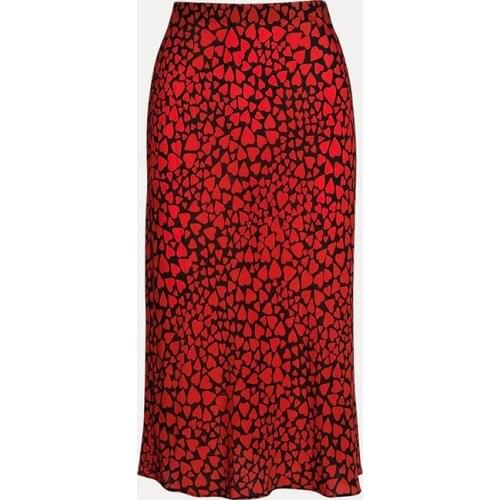 Klacwaya Red Heart Girls Silk Pencil Skirts Women 2019 Fashion High Waist Slim Skirt Ladies Chic Boho Leopard Mermaid Jupe femme