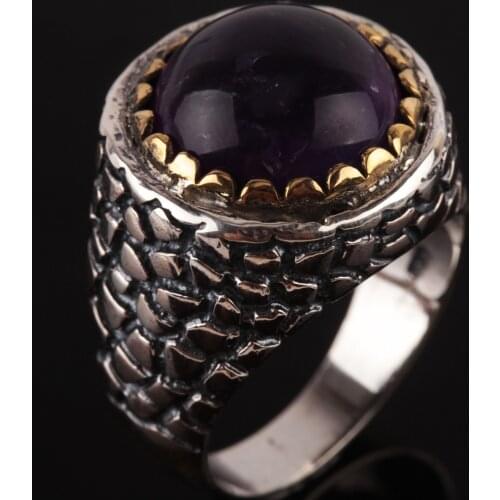 UM US JEWELRY Amethyst Cubic Zirconia 925 Sterling Silver Men Ring