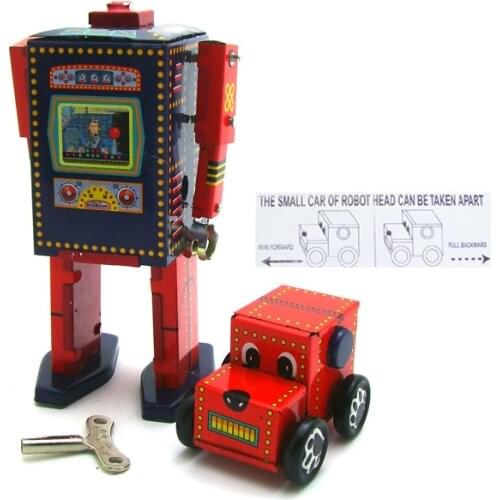 [Funny] Adult Collection Retro Wind up toy Metal Tin Search and Rescue robot dog car Clockwork toy figure model vintage toy gift
