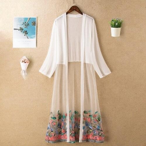 Fashion Embroidery Long Over Jacket For Ladies New 2020 Summer Ladies Loose Casual Coat Ethnic Style Vintage Gauze Cardigan Tops
