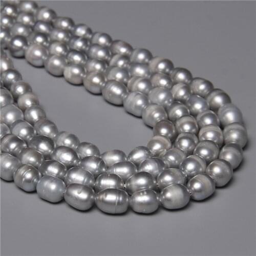 Real 8-9mm Natural Silver Color Freshwater Pearl Irregular Rice Shape Beads For Women Jewelry Making DIY Bracelet Necklace 14
