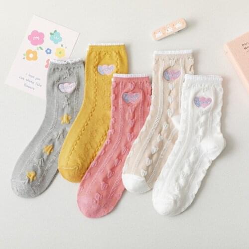 Women Socks Harajuku Female Cotton Short Socks White Heart Socks Cute Girls Students Comfortable Kawaii heart Crew Socks Femme