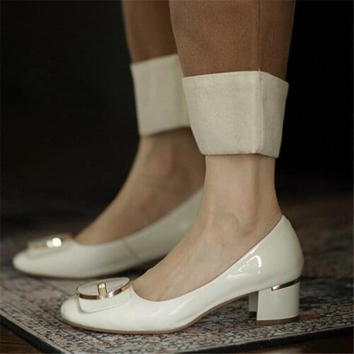 Brand New Genuine Leather Shoes Women High Heels Low Fashion Elegant Shoes Woman Pumps Office Shoes