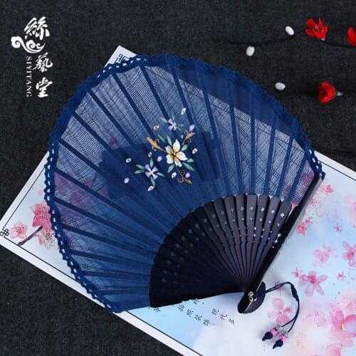 Womens Lace Hand-Painted Sunflower Fan Shell Fan Chinese Style Japanese Cotton Fan Craft Gift Folding Fan