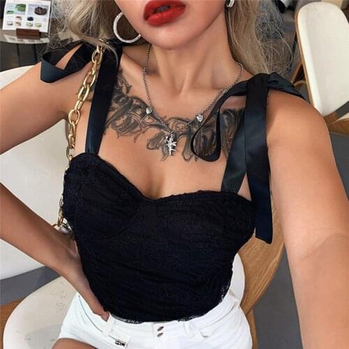 Musuos Women Street Fashion Tube Tops Summer Casual Sexy Vest Sling Straps Tie Shoulder Floral Lace Backless Crop Tanks S M L