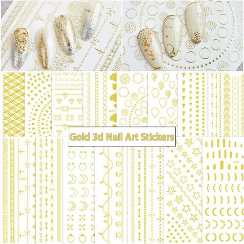 1 pc Gold Geometric Pattern 3D Nail Art Stickers Gold Classic Series Self-Adhesive DIY Decals Nail Art Decoration