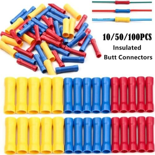 10/50/100pcs Assorted Insulated Crimp Terminals Electrical Wire Cable Butt Connectors Crimping Terminal BV1.25 BV2.5 BV5.5