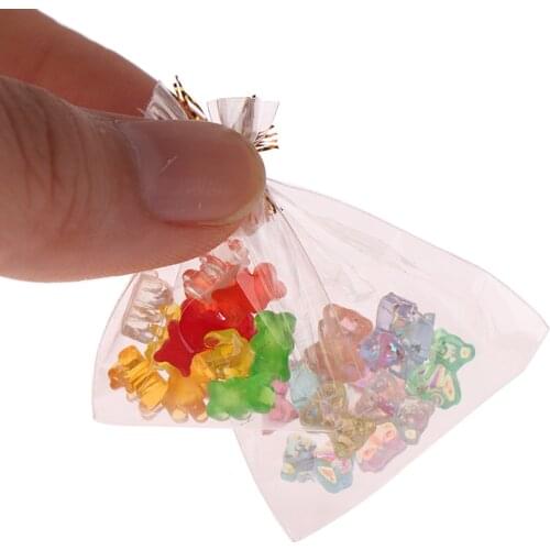 12Pcs 1:12 Dollhouse Miniature Cartoon Bear Candy Food Dessert Sugar Candy Model Kitchen Toy For Dollhouse Decoration New