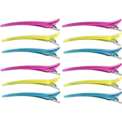 12 Pieces Mixed Colors Professional Metal Plastic Salon Hair Clips Sectioning Clamps Tools HairStyling Accessories 11.5cm Long
