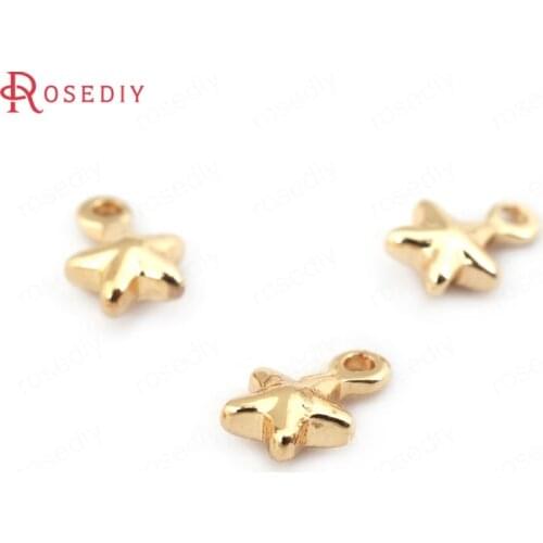 33229)20PCS 7*5MM hole 1.5mm 24K Champagne Gold Color Plated Brass Small Star Charms Jewelry Findings Accessories