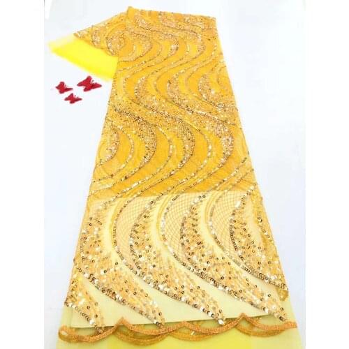 African Lace Fabric 2021 French Sequined Lace Fabric Embroidery Nigerian Tulle Lace Fabric For Wedding FJ39321