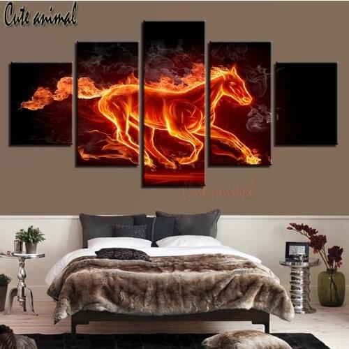 5D Diamond Painting Cross-Stitch 5 Pieces Fire Horse painting rhinestone embroidery diamond art DIY Kit Diamond mosaic icons