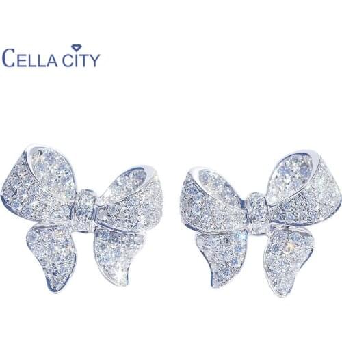 Cellacity Charms Silver 925 Jewelry Earrings for Women Trendy AAA Zircon Ear Studs Bowknot Delicate Lady Gift Wedding Wholesale