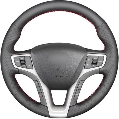 Black PU Faux Leather DIY Hand-stitched Car Steering Wheel Cover for Hyundai I40 2011-2019